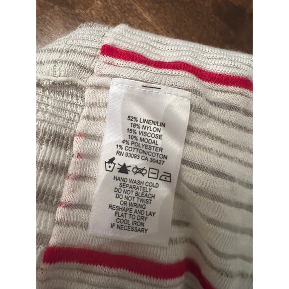 NIC+ZOE Women's Festival Linen Blend White Red Stripe 3/4 Sleeve Cardigan PP - Picture 5 of 8